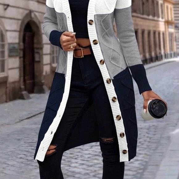 Color Block Dual Pocket Button Front Cardigan - Picture 6 of 6